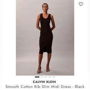 Calvin Klein Cotton Rib Button-Down Crew Neck Midi Dress, size XS. NWT!